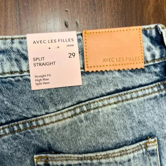 Avec Les Filles Cool Girl Distressed High Rise Straight Jeans 29 Workshop Blue - Picture 8 of 16